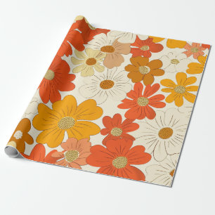 Retro Orange Botanisch Bold 70er Jahre Vintage Flo Geschenkpapier