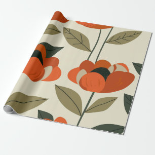 Retro Orange Botanisch Bold 70er Jahre Vintage Flo Geschenkpapier