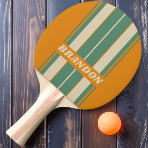 Retro Orange Brett Streifen mit Namen Tischtennis Schläger