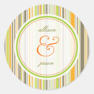 Retro Orange Brown Green Stripes Hochzeitsticker Runder Aufkleber