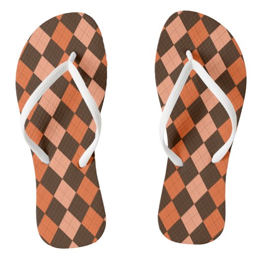 Retro Orange & Brown Raute Herbst Badesandalen (Fußbett)