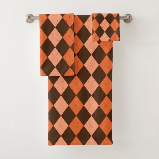 Retro Orange & Brown Raute Herbst Badhandtuch Set (Insitu)