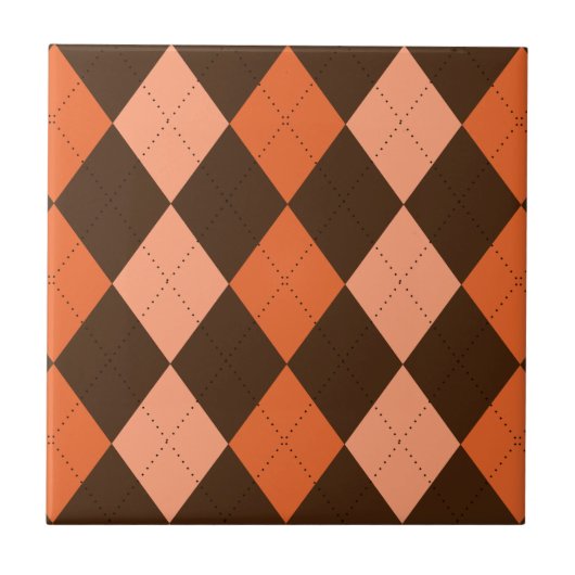 Retro Orange & Brown Raute Herbst Fliese (Vorderseite)
