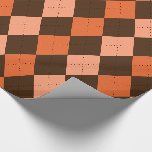 Retro Orange & Brown Raute Herbst Geschenkpapier (Ecke)