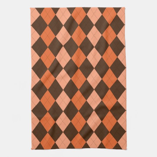 Retro Orange & Brown Raute Herbst Geschirrtuch (Vertikal)