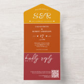 Retro Orange Burgundy QR Code Wedding All In One Einladung (Innen Boden)