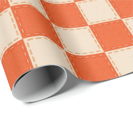 Retro Orange Checkerboard Geschenkpapier (Rolleneckpunkt)
