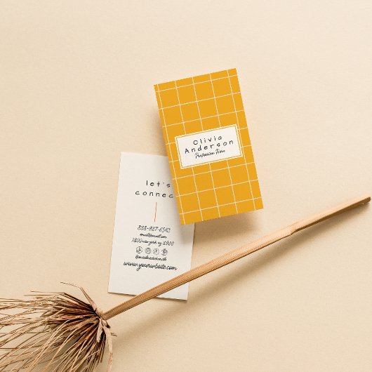 Retro Orange Checkered Stripes Trendy Boho Spaß Visitenkarte