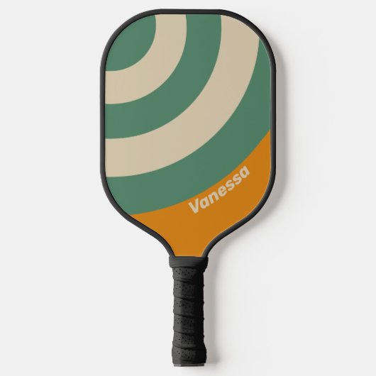 Retro Orange Circle Strip mit Name Pickleball Schläger (Vorderseite)