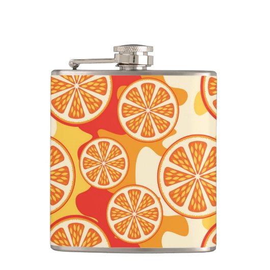 Retro Orange Citrus Muster Flachmann (Vorderseite)