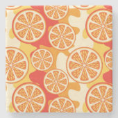 Retro Orange Citrus Muster Steinuntersetzer (Vorderseite)