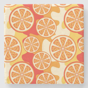Retro Orange Citrus Muster Steinuntersetzer