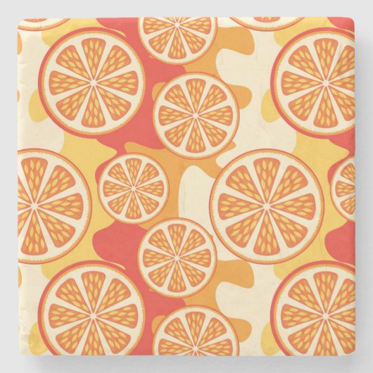 Retro Orange Citrus Muster Steinuntersetzer (Vorderseite)