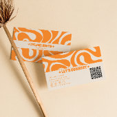 Retro Orange Cream QR Code 70s Boho Groovy Funky Visitenkarte