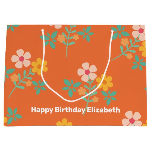 Retro Orange Daisy Bouquet Muster individuell Große Geschenktüte (Vorderseite)