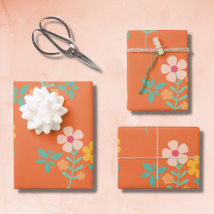 Retro Orange Daisy Bouquet Pattern Geschenkpapier Set