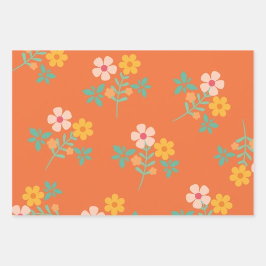 Retro Orange Daisy Bouquet Pattern Geschenkpapier Set (Vorderseite 2)