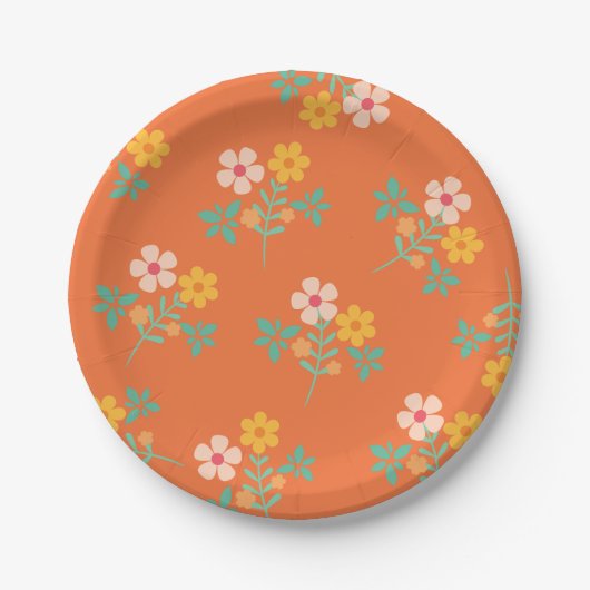 Retro Orange Daisy Bouquet Pattern Pappteller (Vorderseite)