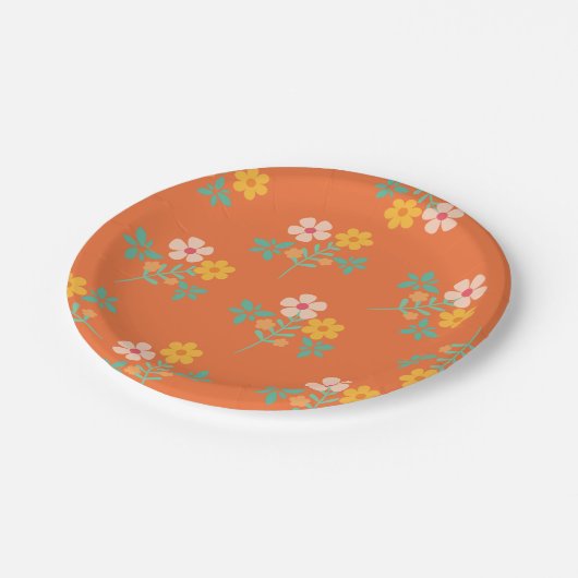 Retro Orange Daisy Bouquet Pattern Pappteller (Schrägansicht)