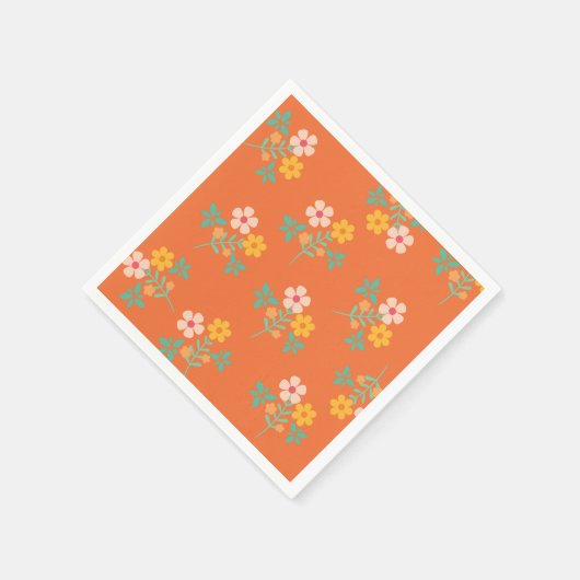Retro Orange Daisy Bouquet Pattern Serviette (Ecke)