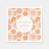 Retro Orange Daisy Floral Wedding Paper Napkins Serviette (Vorderseite)