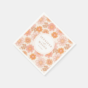 Retro Orange Daisy Floral Wedding Paper Napkins Serviette
