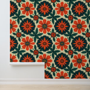 Retro Orange Daisy Pattern - Vintag botanisch Tapete