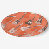 Retro Orange Electric Rock Gitarre & Bass Muster Pappteller (Schrägansicht)