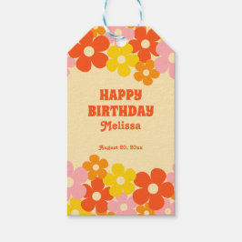 Retro Orange farbenfrohe Boho Blume Happy Birthday Geschenkanhänger