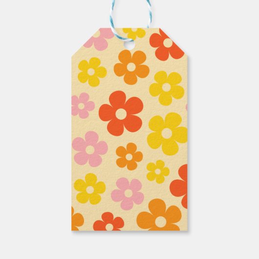 Retro Orange farbenfrohe Boho Blume Happy Birthday Geschenkanhänger (Rückseite)