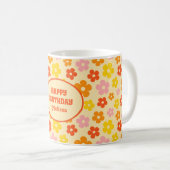 Retro Orange farbenfrohe Boho Blume Happy Birthday Kaffeetasse (VorderseiteRechts)