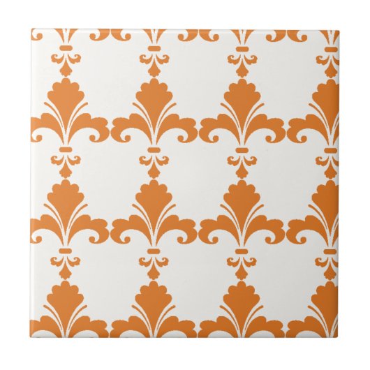 Retro Orange Fleur-De-Lis Muster Fliese (Vorderseite)