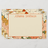 Retro Orange Floral 5,5 x 8,5 Horizontale Stationi Briefpapier (Vorne/Hinten)