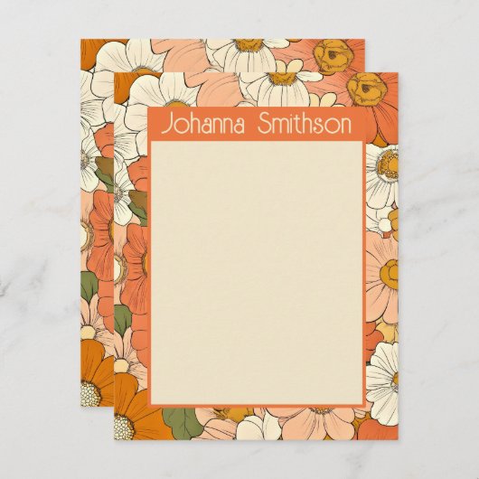 Retro Orange Floral A6 Vertikale Schreibtischkarte Mitteilungskarte (Vorne/Hinten)