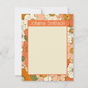 Retro Orange Floral A6 Vertikale Schreibtischkarte Mitteilungskarte
