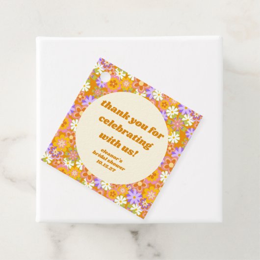 Retro Orange Floral Custom Brautparty Vielen Dank Geschenkanhänger (Beispiel)