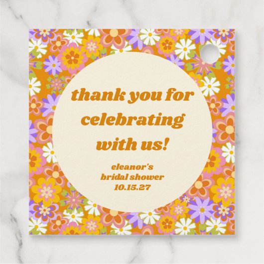 Retro Orange Floral Custom Brautparty Vielen Dank Geschenkanhänger (Rückseite)