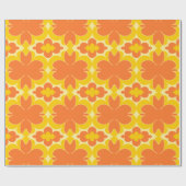 Retro Orange Floral Design auf Mustard gelb Geschenkpapier (Flach)