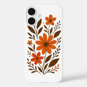 Retro Orange Floral Muster iPhone 16 Hülle