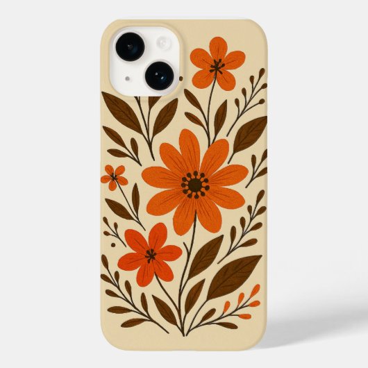Retro Orange Floral Muster Case-Mate iPhone Hülle (Rückseite)