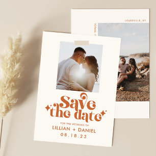 Retro-orange-Foto-Save-the-Date-Ankündigung Einladung