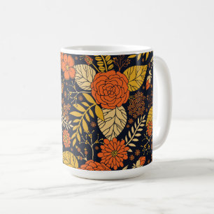 Retro Orange, Gelb, Braun & Navy Floral Muster Kaffeetasse