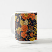 Retro Orange, Gelb, Braun & Navy Floral Muster Kaffeetasse (Vorderseite Links)