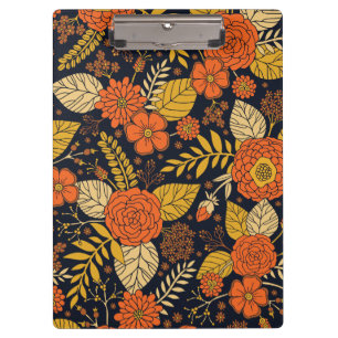 Retro Orange, Gelb, Braun und Marineblumenmuster Klemmbrett