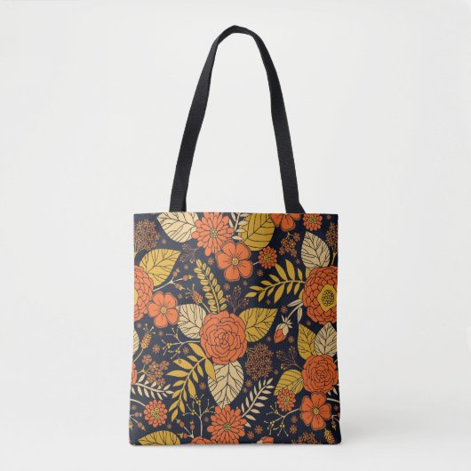Retro Orange, gelb, Brown u. Marine-Blumenmuster Tasche (Vorderseite)