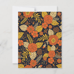 Retro Orange, Gelb & Marineblau Blumenmuster Mitteilungskarte