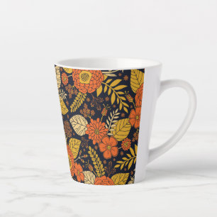 Retro Orange, Gelb & Marineblume  Milchtasse