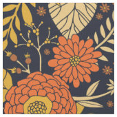 Retro Orange, Gelb & Marineblume  Stoff (Nahaufnahme)