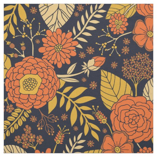 Retro Orange, Gelb & Marineblume  Stoff (Muster)