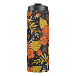 Retro Orange, Gelb & Marineblume Thermosbecher